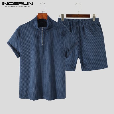 Beehoo INCERUN男式短袖拉链套装短裤适合睡衣内衣（西式）